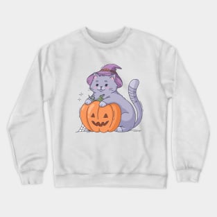 Funny Halloween - Cat - New Year - Pumpkin - Kitty Crewneck Sweatshirt